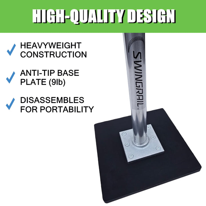 platinum batting tee with heavy construction and features a 9lb base plate to resist tipping over; stem disassembles from base from portability