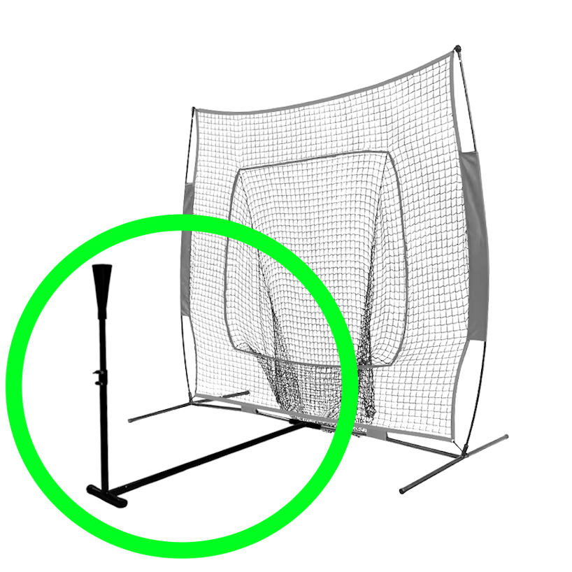 batting tee attaches to any practice net , fits in most net carry bags, adjusts from 27" to 37", quick assembly, designed for ages 5 to 12