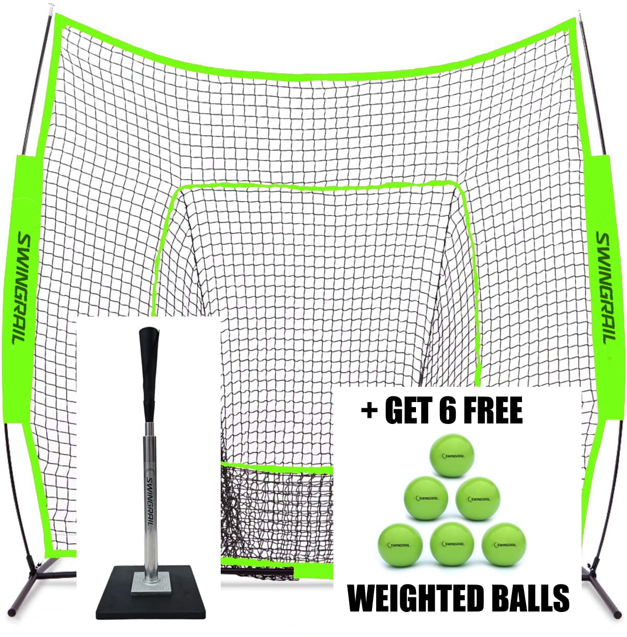 training equipment bundle includes platinum batting tee, hitting net and 6 weighted balls
