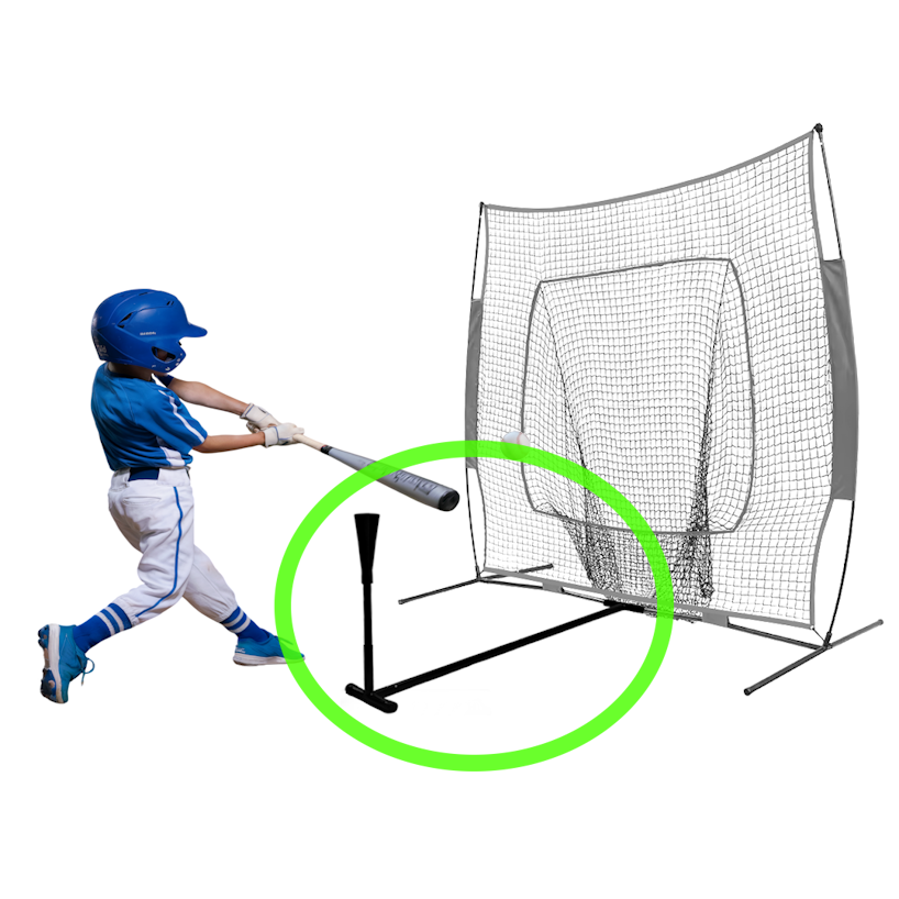 batting tee attaches to any practice net , fits in most net carry bags, adjusts from 27" to 37", quick assembly, designed for ages 5 to 12