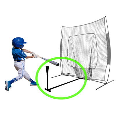 batting tee attaches to any practice net , fits in most net carry bags, adjusts from 27" to 37", quick assembly, designed for ages 5 to 12